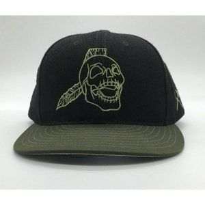 Embroidered Old School Braves Logo as a Skull Black/Green Baseball Cap